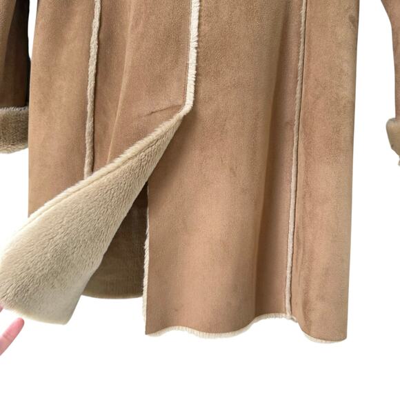 Ann Taylor Faux Suede Shearling Mid-Length Coat Button Front in Tan, Size Small - Picture 10 of 11